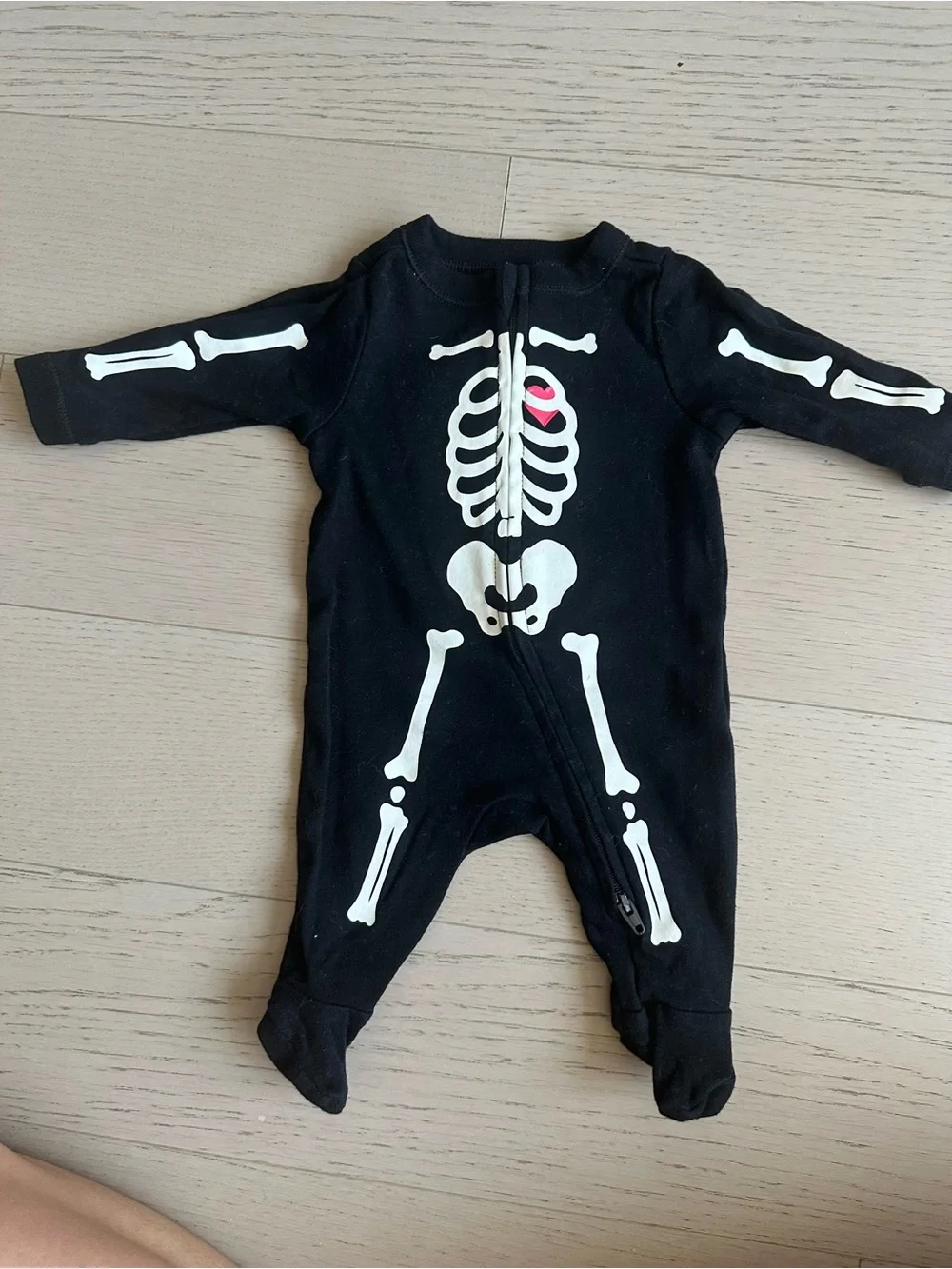Old Navy Black Skeleton Footed One-Piece with Pink Heart Detail